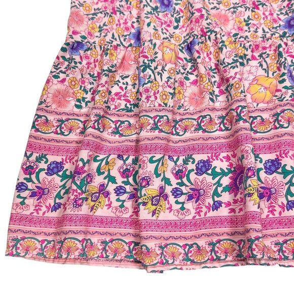 R Vivimos Tiered Floral Maxi Dress Sz.S Pink Short Sleeve Cottage Boho Romantic - Picture 15 of 16